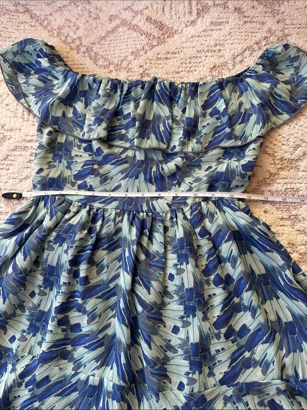 LoveShackFancy 100% Silk Blue Floral Off Shoulder Ruffle Dress Size 1 - Picture 8 of 17